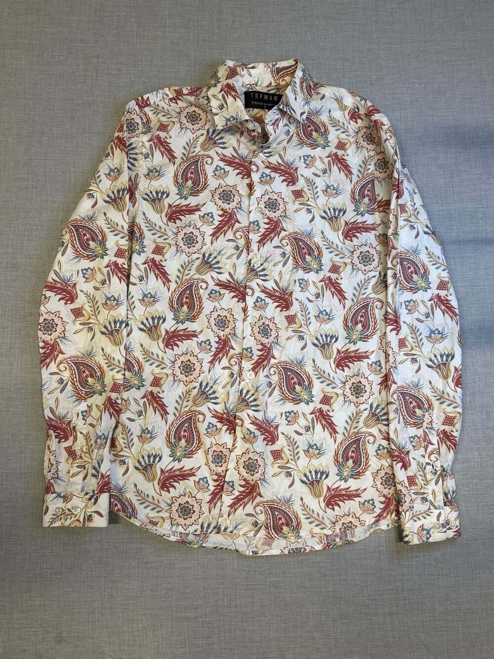 Topman Stretch Skinny Fit Paisley Floral Long Sleeve Shirt Size S